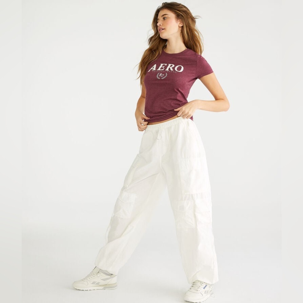 NWT Aeropostale Baggy Cargo Parachute Pants Cream Size Small